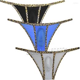 Underpants Men Stretchy Animal Leopard Bordered Style Seductive Underwear String Ice Silk Posing Briefs