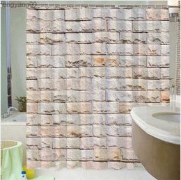 Shower Curtains Stone Brick Wall Bathroom Shower Curtain Fabric Waterproof Garden Background Screens Decor Screen With 12 Bath Curtain R230821