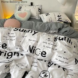 Bedding sets Nordic Simple White Black Duvet Cover Set with Pillowcase Bed Flat Sheet Kids Adult Twin Full Queen Floral Linen 230818