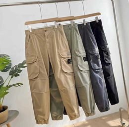 2023 high version Stones island pants badge spring summer new belt leggings Cargo street casual trend ye 555