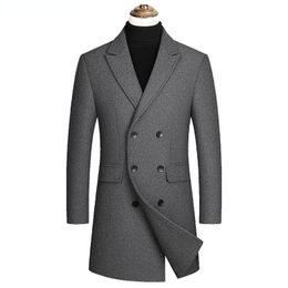 Mens Wool Blends Men Doublebreasted Cashmere Trench Coats Long Winter Jackets Warm Male Business Casual Size 4XL 230818