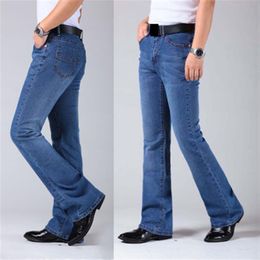 Mens Flared Leg Jeans Trousers High Waist Long Flare Jeans For Men Bootcut Blue Hommes Plus Size 27-36219w