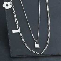 Pendant Necklaces Fashion Lock Floral Necklace Layered Statement Long Chain Punk Padlock Neckless For Women Girls Gothic Jewellery CN86