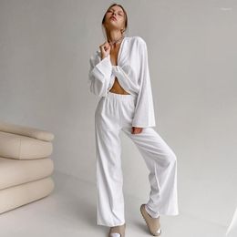 Women's Sleepwear Autumn Pyjama Set Solid Long Sleeve Sexy Ladies 2 Pcs With Pant Cotton Linen Pijama Suit For Female 2023