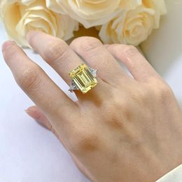 Cluster Rings Yellow Pink White Diamond Ring For Women 925 Silver Simple Simulated Square Sugar