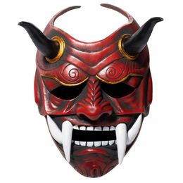 Party Masks Halloween Masquerade Red Prajna Mask Cospiay Noh Japanese Latex Full Face Grimace Fangs Funny Scary Ghost God Wizard Masks 230818