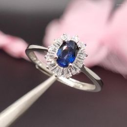 Cluster Rings 925 Silver Classic Sapphire Engagement Ring 4mm 6mm 0.5ct Natural With 3 Layers 18K Gold Plating