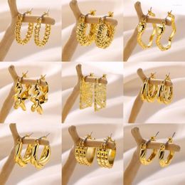 Hoop Earrings Gold Color Set Metal Dangle For Women Vintage Circle Geometric Twist Trendy Jewelry Gift