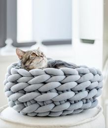 Kennels Ins DIY Hand-woven Dog Cat Nest Super Thick Wool Pet Filling Yarn Woven Machine Washable