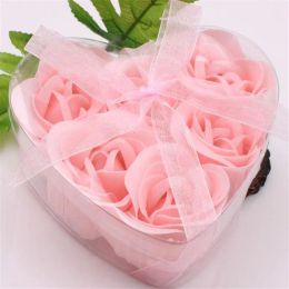 12 Boxes 6pcs Pink Decorative Rose Bud Petal Soap Flower Wedding Favour in Heartshaped BoxZZ