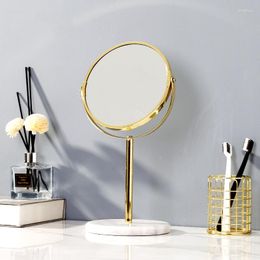 Bath Accessory Set Natural Marble 360 Rotating Makeup Vanity Mirror Golden Desktop Double Sided 2X Magnifier Stand Bathroom Accessories