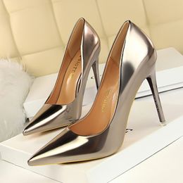 New Fashion Metal Heel High Heel Shoes Women's Shoes High Heel Shallow Mouth Pointed Head Sexy Nightclub Slimming Single Shoes Size 34-43