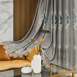 Curtain European Luxury Gray Blackout Curtains for Living Room Bedroom Embroidered Tulle Sheer Curtain Drapes Home Decor Customize HKD230821