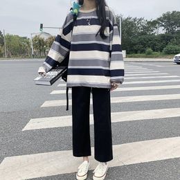 Women's Two Piece Pants Striped Sweatshirt Pant Sets Long Sleeve Set For Women Outfit Korean Style Tracksuit 2023 Fall Autumn Fashion Suit