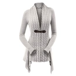 Women's Knits Tees Cable Knit Asymmetrical Long Cardigan Women Sweater Female Casual Solid V-Neck Long Sleeve Winter Cardigans 230818