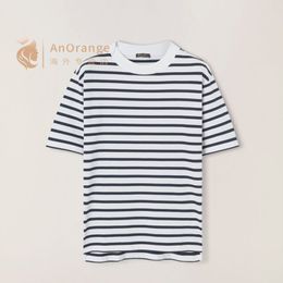 Mens T Shirts Summer loro Cotton Striped Round Neck piana Short Sleeve Shirts Blue Red