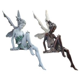 Decorative Objects Figurines And Turek Resin Sitting Fairy Statue Garden Porch Figurine Angel Sculpture for Yard Home Decoration 230818