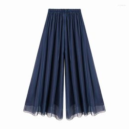 Women's Pants Fashion Loose Wide-leg Women Summer Temperament Chiffon Lined Cotton Linen Culottes