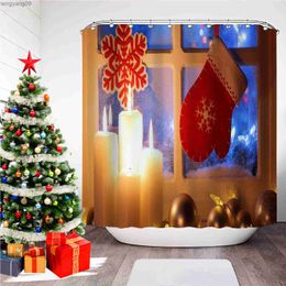 Shower Curtains Merry Christmas Trees Snowman Santa Claus Snowflake Shower Curtains Bathroom Curtain Frabic Polyester Waterproof Bath Curtain R230821