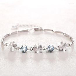 Link Bracelets Clear Zircon Leaf Charm Bracelet For Women Girl Accessories Fashion Jewellery Party Gift Sl643