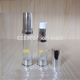 10ML 10g Vacuum Bottle, Cosmetic Lotion Packaging Silver Airless Pump Sample Packing 50pcs/Lot Ekedc