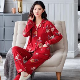 Women's Sleepwear Autumn Cotton Long Sleeve Pants Pajama Sets For Women Floral Pyjamas Femme Loungewear Homewear Pijama Mujer