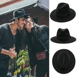 Wide Brim Hats Bucket black fedora hat unisex wide brim jazz top autumn winter classic elegant Panama gentleman wholesale 230821