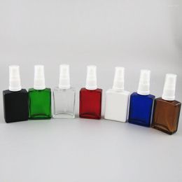 Storage Bottles Arrival !! 200 X 30ml Square Flat Black White Clear Red Blue Green Glass Bottle With Plastic Pump