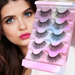 Thick Natural 5 Pairs Fake Eyelashes Extensions Fluffy Wispy Handmade Reusable Multilayer 3D False Lashes Full Strip Lash Extension