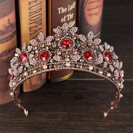 Baroque Vintage Crystal Bridal Crowns Hairbands Red Bridal Tiaras Headbands Wedding Diadem Queen Crown Party Tiara Wedding AccessoriesZZ