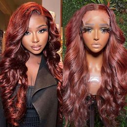 Reddish Brown Body Wave Lace Front Wig 13x6 13x4 HD Transparent Lace Frontal Wigs Pre Plucked Closure Wig for Women 180% Density