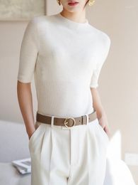 Women's Sweaters Seamless Wool Mock Neck Short Sleeve Pre-Fall Yangzi Fine Yarn Sweater