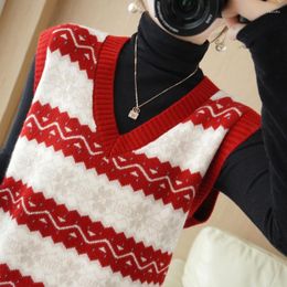 Women's Sweaters Ethnic Style Sleeveless Pullover Vest V-neck Simple Intellectual Trendy Worsted Wool Knitted In Autumn