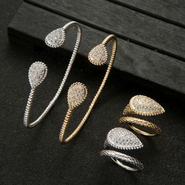 Earrings Necklace Oval Cuff Bracelet Ring set Elegant Design Geometric Full Microl Zirconia Wedding Engagement Women Bangle Jewellery S0855 230818