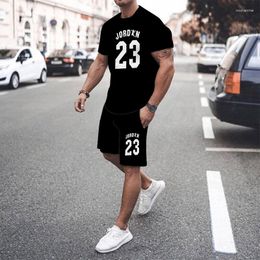 Men's Tracksuits Black Summer Mesh Hip-Hop Basketball T-Shirt 23 Printed Men Suits Leisure Sportswear Streetwear Shorts Tops 2-Piece Set