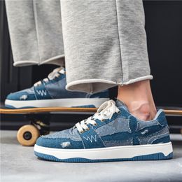 Dress Shoes Men's Sneakers Summer Fashion Lace Up Denim Fabric Low Top Sports Shoes for Men Outdoor Flat Casual Male Trainer Shoes 230818