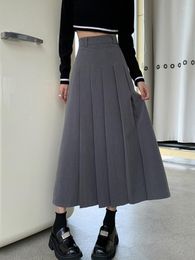 Skirts TIGENA Elegant Solid Long Suit Skirt For Women 2023 Autumn Korean Office Lady All-match A Line High Waist Pleated Female