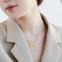 Chains 925 Sterling Silver Necklace Girls Simple Square Plaque Glossy Pendant Daily Wear Collarbone Chain Fashion Jewelry