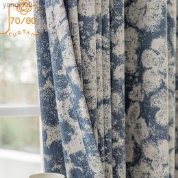 Curtain High Grade Blue Chenille White Oil Painting Jacquard Curtains for Living Room Bedroom Floor Customized Finished Products HKD230821