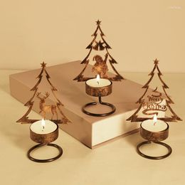 Candle Holders Christmas Tree Holder Elk Santa Claus Candlestick Iron Base Xmas Festival Party Supplies Home Atmosphere Decoration