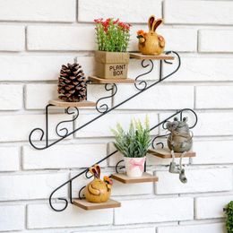 Novelty Items Retro Staircase Decorative Frame Wall Estanterias Murale Pared Decoracion Wall Hanging Flower Shelf Mount Flower Pot Stand 230818