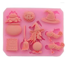 Baking Moulds Halloween Pumpkin Broom Witch Shape Silicone Mold Chocolate Fondant Cake DIY Glue Hand Decoration Molds