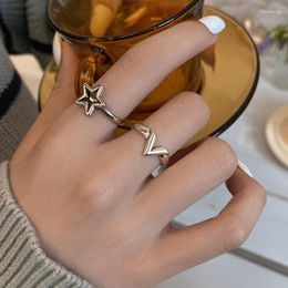 Cluster Rings Vintage Korean Hollow Star V Shape For Men Women Creative Hip Hop Knuckles Ring Party Aestethic Jewellery Couple Gifts