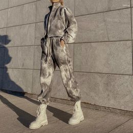 Women's Pants Sweatshirt Tie-dye Autumn Sportswear Short Zipper And Sweatpants Suit Two-piece Workout Clothing Casual Streetwear