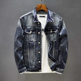 Men's Jackets Autumn Men High Quality Stretch skinny denim jacket Button Retro Slim Street Wear Motorcycle Casual jeans Jacket Plus Size 5XL J230821