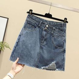 Large Size Womens Clothing Ripped Jeans Short Skirt Summer Irregular High Waist A Line Hip Half Length Pants