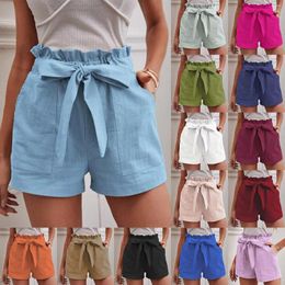 Active Shorts Women Casual Comfy Lace Up Elastic Waist Summer With Pockets Cotton And Linen Wide Leg S Swim