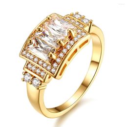 Cluster Rings Luxury Fashion Zircon Diamond For Women 18k Yellow Gold Color Anillos Mujer Gemstones Jewelry Accessories Gift Party