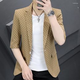 Men's Suits Summer Fashion Everything Trend Handsome Korean Version Of Boutique Mid-sleeve Suit Slim Casual Half Sleeve Single West Coat