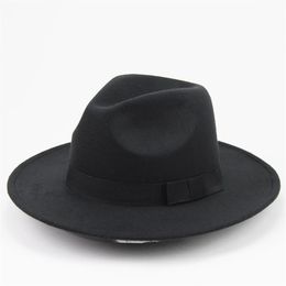 Unisex Wool Felt Hat With Ribbon Trim Stylish Jazz Hats Fedora Wide Brim Caps Classic Solid Trilby Cap For Men And Women307r